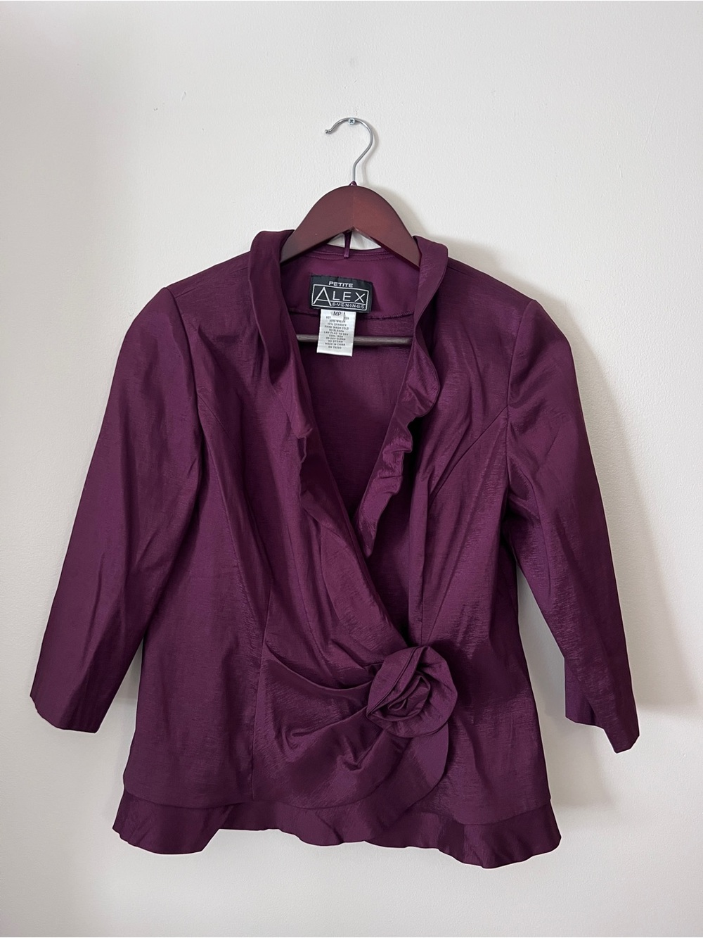 Alex Evenings Deep Plum Ruffled Wrap Blouse